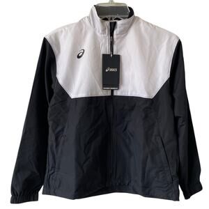 NEW ASICS Junior's Upsurge Warm Up Track Jacket Size Medium Black White Full Zip